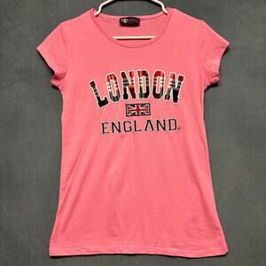 London, England Shirt Womens Jr Large Fitted Embroidered Patch Plaid Flag Preppy